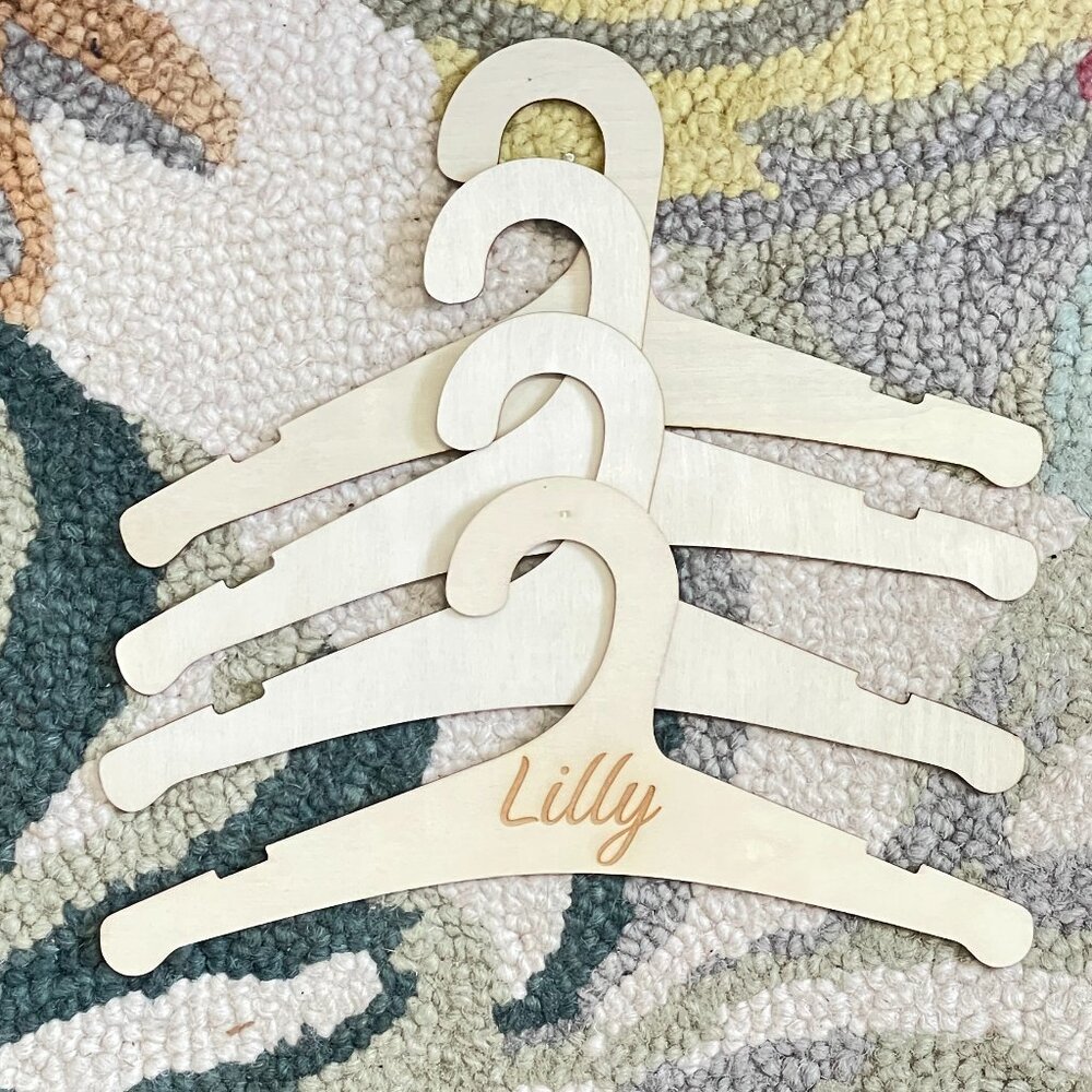 Set of 4 Personalized Wooden Baby Hangers-Brand New-Laser Cut